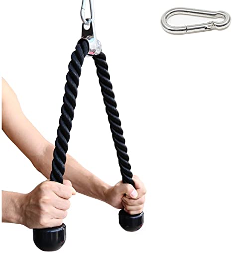 Tricep Rope 27 & 35 inches 2 Colors Fitness Attachment Cable Machine Pulldown Heavy Duty Coated Nylon Rope with Solid Rubber Ends