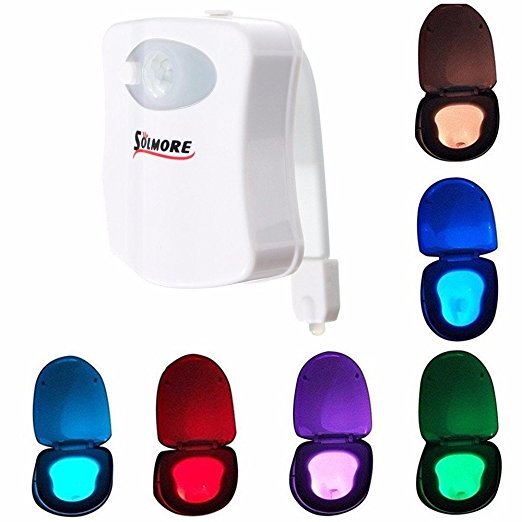 Toilet Light, [2017 New Year Gift] SOLMORE LED Auto Motion Activated Toilet Night Lights Sensor Seat Lighting Lamp Bathroom Washroom Battery-Operated 8 Colors Changing