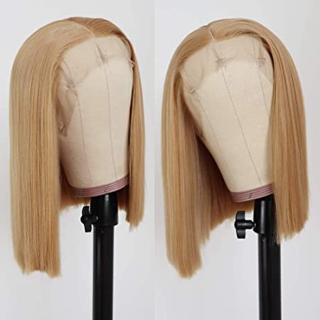 QD-Tizer Lace Front Wig Honey Blonde Bob Wigs For Fashion Women Heat Resistant Synthetic Wigs 14 inch