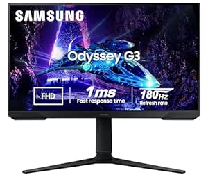 Samsung Odyssey G3 Gaming Monitor 60cm (24 inches), FHD 1920 X 1080, 180 Hz, 1ms(MPRT), AMD Freesync, DP, HDMI, Height, Tilt, Pivot Adjust Stand, Bezel-Less, Eye-Saver (LS24DG300EWXXL, Black)