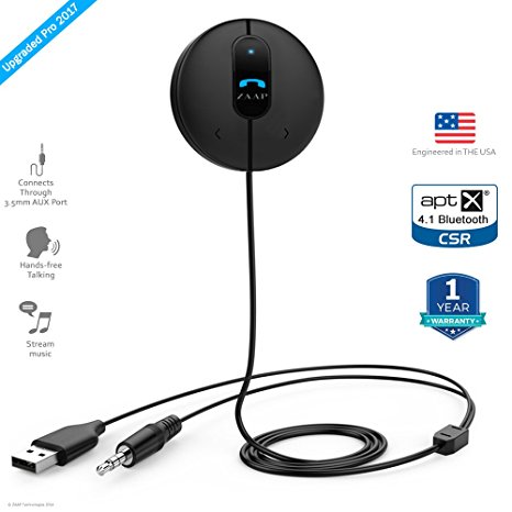 ZAAP® (USA) Bluetooth 4.1 Receiver for Car & Home Audio APT-X & CSR   Hands Free calling  Full Music control  Multi device connectivity  Home Theater   Siri/Voice Command  Built-in Mic  Universal Compatibility. (Award Winning, Black)