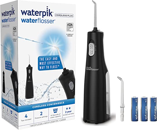 Waterpik Cordless Water Flosser, Battery operated & Portable for Travel & Home, ADA Accepted Cordless Express, Black WF-02