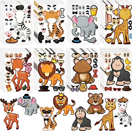 48 Sheet Make A Safari Animal Sticker Make Your Own Safari Animal Zoo Safari Themed Fun Stickers Safari Party Favors for Animal Party Favors, Rewards, Art Craft with 8 Designs