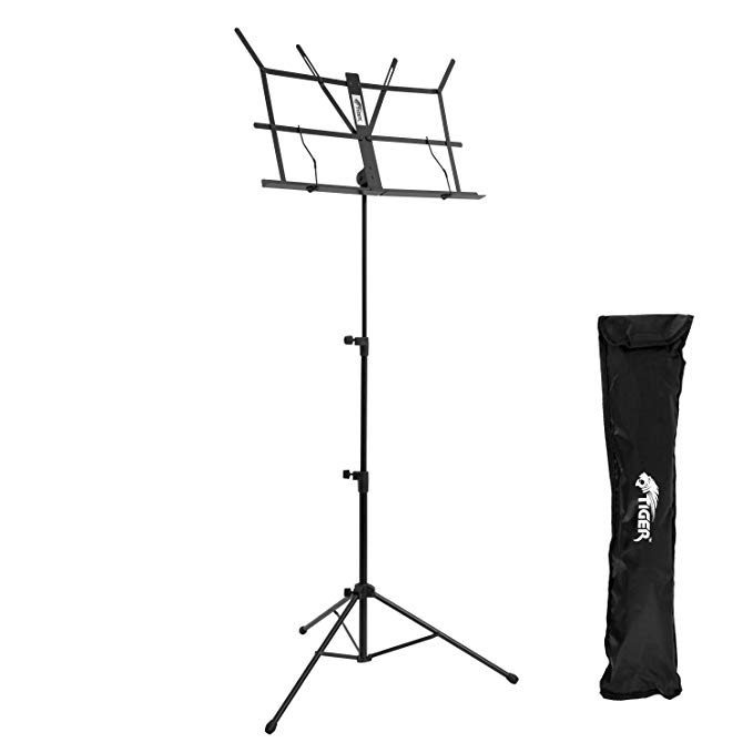 Tiger Black Portable Folding Sheet Music Stand with Bag