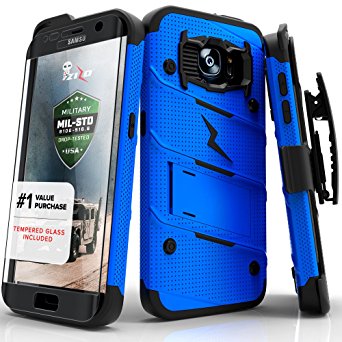 Samsung Galaxy S7 Edge Case, Zizo [Bolt Series] w/ [Galaxy S7 Edge Screen Protector] Kickstand [12 ft. Military Grade Drop Tested] Holster Clip - G935