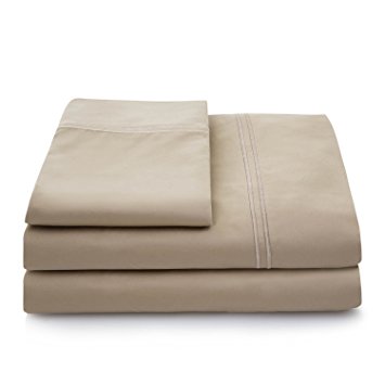 LINENSPA 600 Thread Count 100% Egyptian Cotton Deep Pocket Sheet Set - Split King - Tan