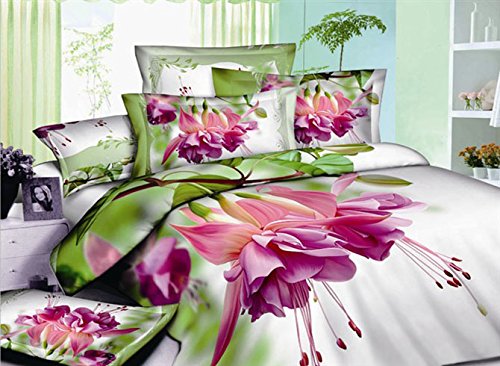 Beddinginn Pink Flowers Green Leaves 400-thread-count Cotton 4 Pieces 3d Bedding Sets,king Size (King)
