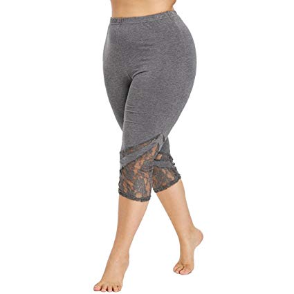 BSGSH Yoga Capris for Women Floral Lace Splicing High Waist Yoga Pants Workout Leggings Plus Size