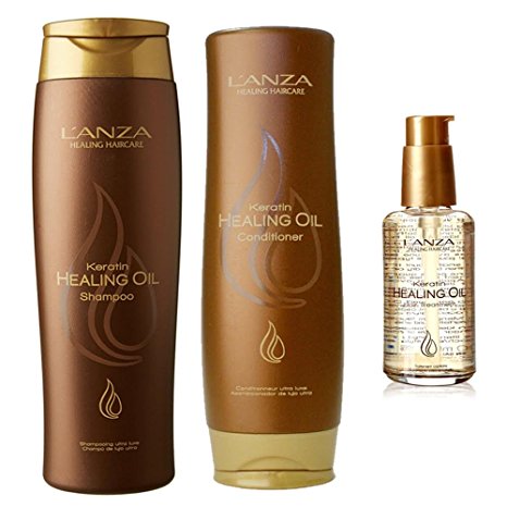 Lanza Keratin Healing Oil Shampoo 10.1 & Conditioner 8.5 oz Duo & Lanza Keratin Healing Oil Treatment 3.4 Ounces