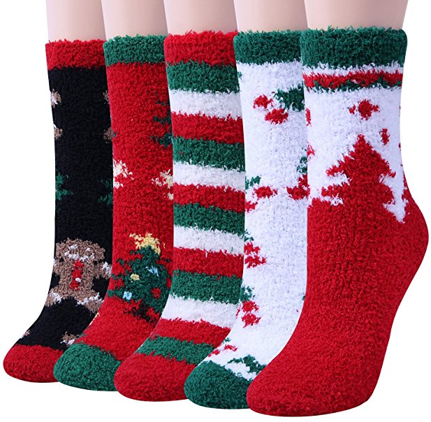 Loritta 5 Pairs Women Warm Fuzzy Fluffy Socks Super Soft Cozy Home Slipper Socks