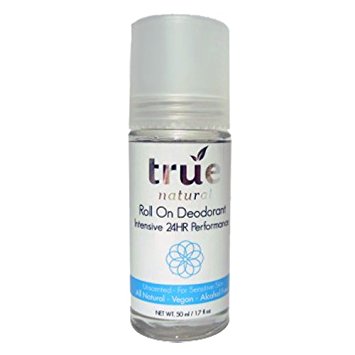 True Natural Intensive 24hr Roll On Deodorant, Unscented, All Natural, Alcohol-Free 50ml/1.7 fl oz