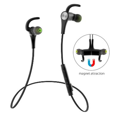 Bluetooth Headphones SoundPEATS Q12 Bluetooth Headphone 4.1 Magnetic In-Ear Wireless Sport Stereo Waterproof Headset Earbuds with Built-in Mic for Running(Black)