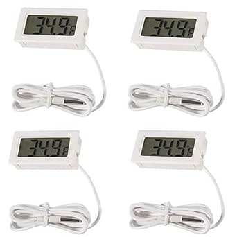 4pcs Digital LCD Thermometer, Fahrenheit Temperature Digital LCD Fridge Thermometer 1M Cable with Probe for Fridge Freezer Refrigerator Aquarium (White, Fahrenheit)