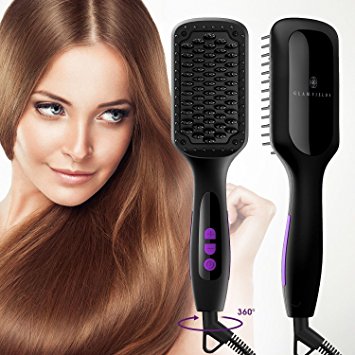 Ionic Hair Straightener Brush, GLAMFIELDS Electrical Heated Irons Hair Straightening with Faster Heating, MCH Ceramic Technology, Auto Temperature Lock, Anti Scald, Heat Resistant Glove (Black-01)