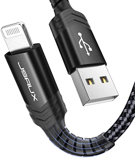 iPhone Charger Cable 10ft, JSAUX [C89 Apple MFi Certified] Lightning Cable Nylon Braided USB Fast Charging Cord Compatible with iPhone 11 Xs Max X XR 8 7 6s 6 Plus SE 5 5s, iPad, iPod-Black