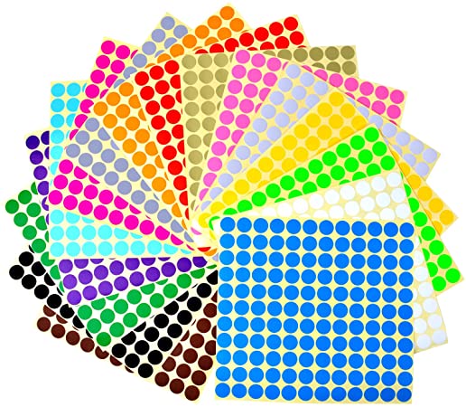 BronaGrand 16 Sheets 13mm/0.53inches Color Coding Labels Dot Stickers Round Circle Stickers, 2112 Pieces in Total