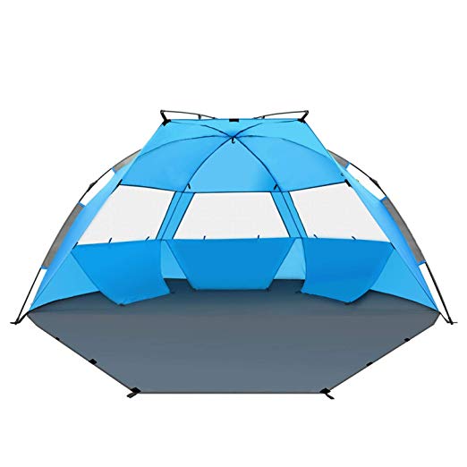 Tagvo Pop Up Beach Tent Sun Shelter Easy Set Up Tear Down, Fiberglass Frame Lightweight 4.7lb Compact Instant Beach Canopy, UPF 50  Sun Protection 3 Zipper Screen Windows Ventilation Easy Up Sun Shade