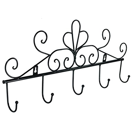 18 Inch Wall Mounted Metal 5 Hook Coat Rack, Towel Hanger Organizer, Black