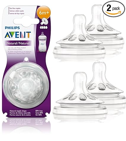 Philips Avent Natural Teat Fast Flow - 6months  (Pack Of 2) 4 Nipple