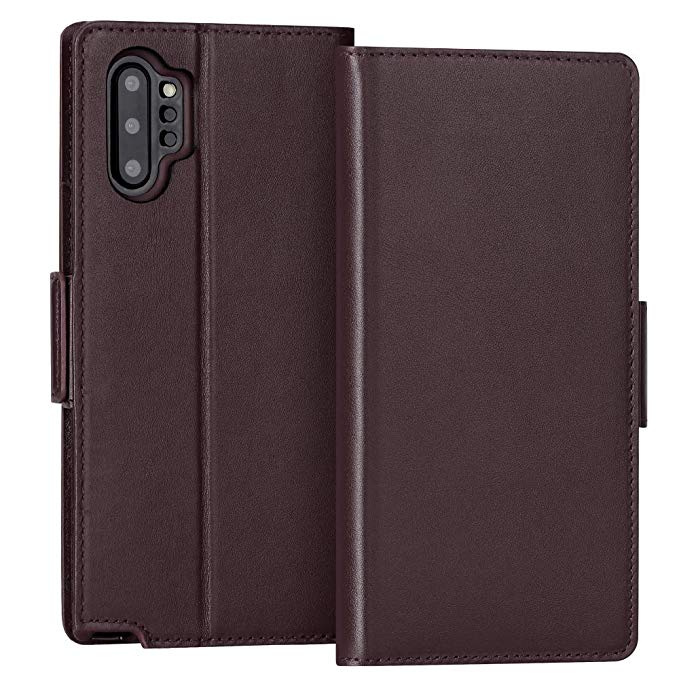 FYY Samsung Galaxy Note 10 Plus Case/Galaxy Note 10 Plus 5G Case Luxury Cowhide Genuine Leather [RFID Blocking] Wallet Case with Kickstand and Card Slots for Galaxy Note 10 Plus/Note 10 Plus 5G Brown