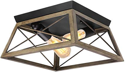 Flush Mount Ceiling Light, KingSo Farmhouse Light Fixture with UL Listed Kitchen Light Fixtures Ceiling for Dining Room Bedroom Foyer Hallway, Oil Rubbed Bronze Finish Wood Texture