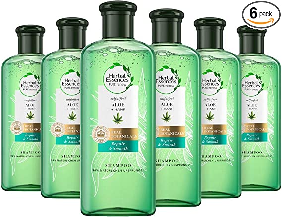 Herbal Essences Pure: Renew & Smooth, Sulphate Shampoo 6 Pack (6 x 225 ml) with Aloe Vera   Hemp Shampoo, Women, Silicone, Aloe Vera Hair, Hemp Hair, Hair Care Dry Hair