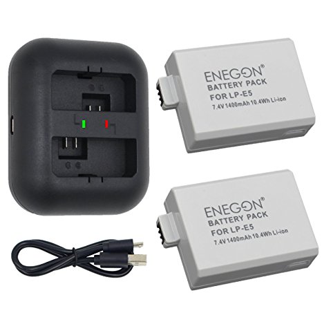 ENEGON Replacement Battery (2-Pack) and Rapid Dual Charger for Canon LP-E5 and Canon EOS Rebel XS, Rebel T1i, Rebel XSi, 1000D, 500D, 450D, Kiss X3, Kiss X2, Kiss F (100% Compatible with Original)
