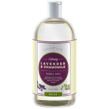 Calily Life Aromatherapy Lavender and Chamomile Bubble Bath Soak & Wash, 33.8 Oz.– Infused with Pure Essential Oils; Lavender, Chamomile, Aloe Vera & Organic Extracts –Relaxes, Soothes & Nourishes