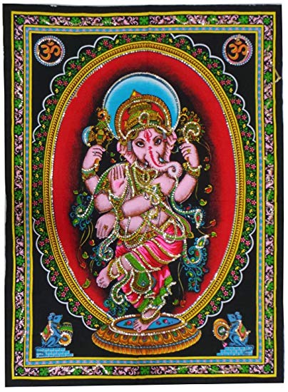 KayJayStyles Cotton Fabric Dancing Ganesh Yoga Tapestry 30" X 43" India