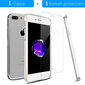 iPhone 7 plus Case,IMABAO Protective Kit Bundle with [iPhone 7plus Glass Screen Protector] Rugged Protection Anti-Slip Grip [Shockproof Bumper] Anti-Scratch Back Slim Fit - Clear