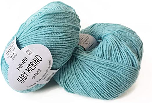 Superwash Merino Wool Yarn Drops Baby Merino, Sport Weight, 5 ply, 1.8 oz 191 Yards (10 Light Turquoise)