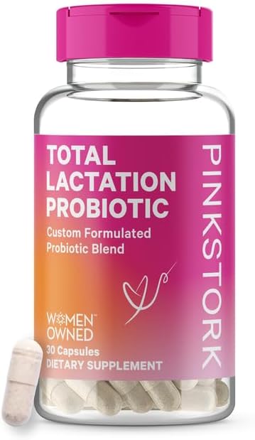 Pink Stork Total Lactation Probiotic: Nursing Probiotic for Women   10 Billion CFU for Immune Health   Digestion   Gut Health   Breastfeeding   Colic Relief for Newborns, Women-Owned, 30 Capsules