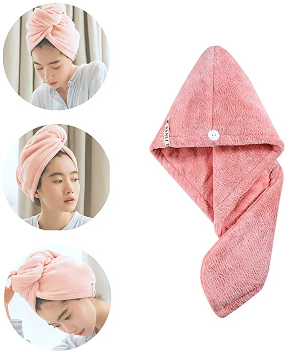 AINAAN Microfiber Hair Towel Wrap for Women,Super Absorbent Quick Turban,Double Thickening Fast Drying Hat, 2019, Rose Red