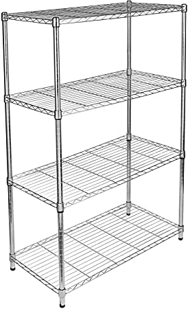 YSSOA Heavy Duty 4-Shelf Shelving Unit, 35'' D x 18'' W x 61'' H, 4 Tier, Chrome (Model: HKSHLF35186104CV3)