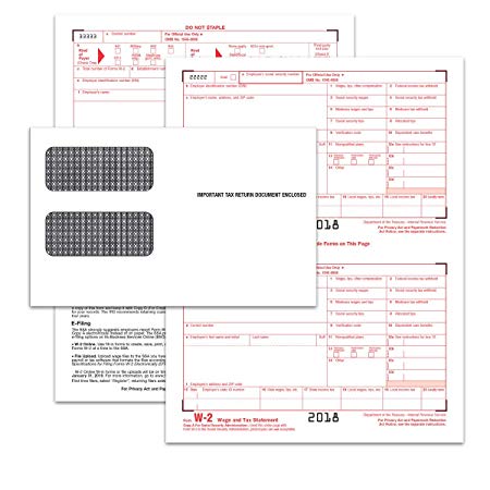 TOPS W-2 Inkjet/Laser Tax Forms Kit for 2018-6-Part Form Sets for 24, W-3 Transmittal Form, 24 Security envelopes (TX22904KIT-18)