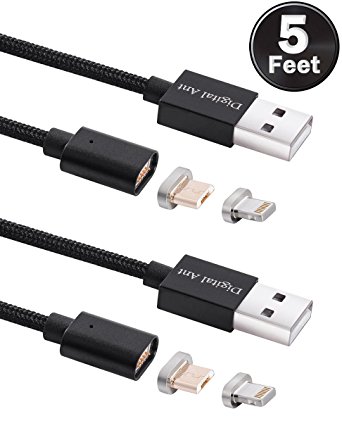 Digital Ant Gen4 Nylon Braided 2 in 1 Magnetic Charging & Data Cable for i-Product and Android Devices with Micro-USB。 (5 Feet Black Twin-Pack)
