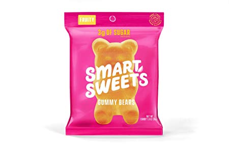 SmartSweets Gummy Bears Fruity 1.8 oz bags (box of 12), Candy with Low-Sugar (3g) and Low-Calories (90)- Free of Sugar Alcohols and No Artificial Sweeteners, Sweetened with Stevia