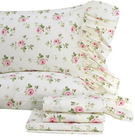 Queen's House Rose Floral Bed Sheet Set 4-Piece Queen Size-Style I