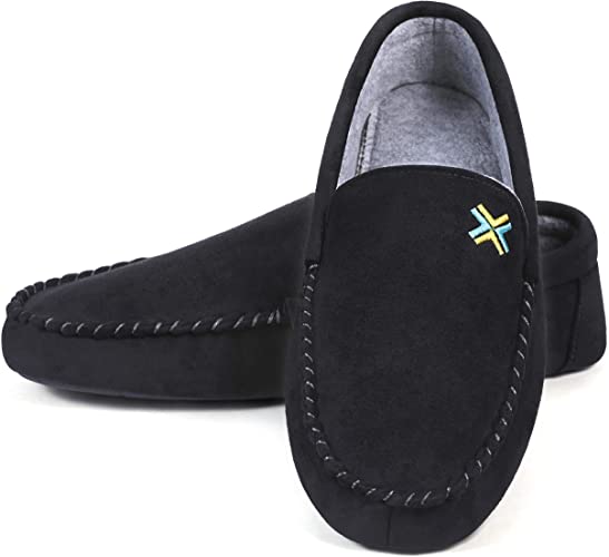 Roxoni Mens Slippers, Suede Moccasin Slipper with Memory Foam