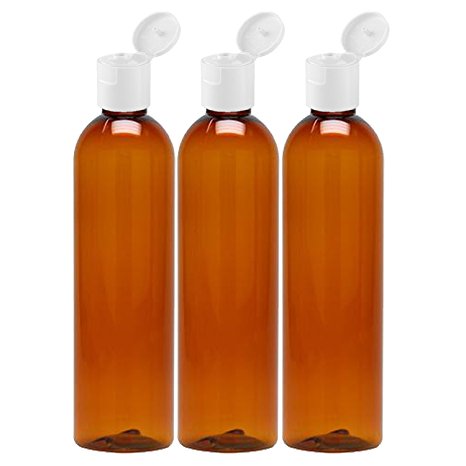 Moyo Natural Labs BPA Free Amber 8 oz empty bottles for Essential Oils with Flip Cap BPA Free Shower Bottle Made in USA Amber 8 oz Pack of 3