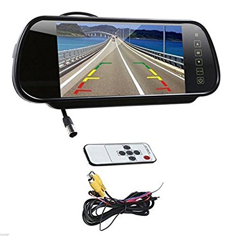 7 Inch 16:9 TFT High Resolution LCD Widescreen Car Rearview Monitor Mirror for Car Reverse Camera with Touch Button and Remote Control, Two Ways Of Video Output