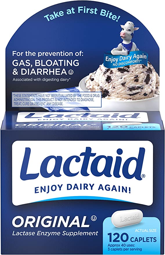 Lactaid Original Strength Lactase Enzyme Caplets, 120 Count