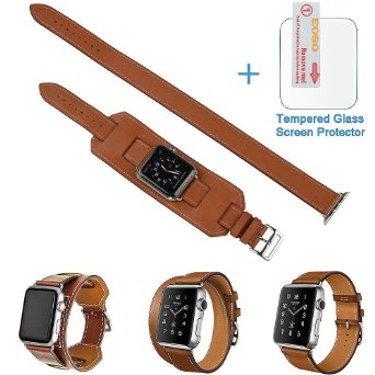 3 in 1 Apple Watch Leather Cuff Band,Eoso [Bracelet/Single/Double] Leather Loop Band for Apple Watch,Sport,Edition Models(Band Cuff Brown,38mm)