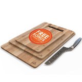 3 Piece Bamboo Cutting Board Set Made From Premium Wood - Thick Germ Resistant Anti-microbial Chopping Board Block - Serving Tray - Bonus Cheese Knife Included - Large Medium and Small Boards - Brown