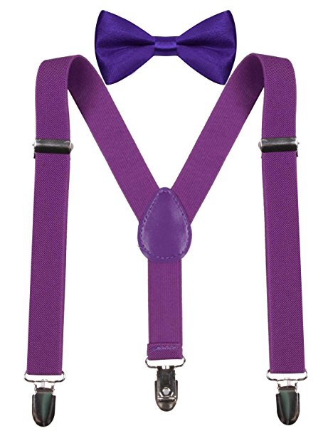WDSKY Kids Boys Elastic Adjustable Suspenders Matching Bow Tie Set for Child