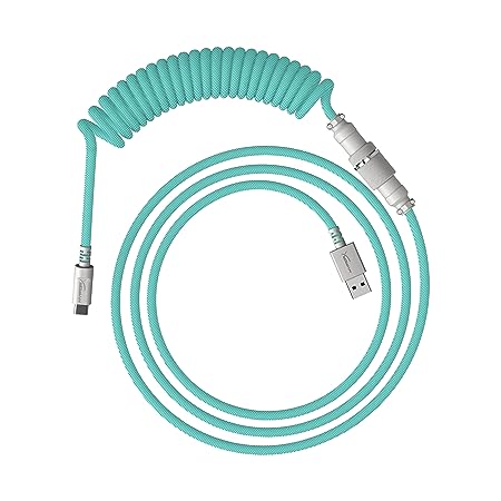 HyperX Coiled Cable - Durable Coiled Cable, Stylish Design, 5-Pin Aviator Connector, USB-C to USB-A - Light Green/White (6J681AA)