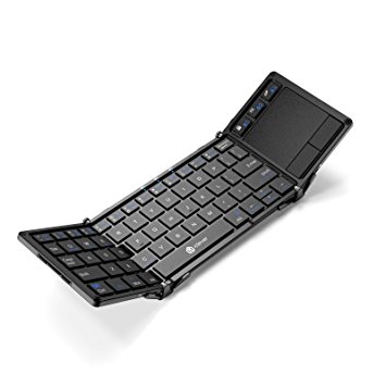 iClever Portable Tri-folding Bluetooth keyboard with Touchpad, (Connect 3 Devices Simultaneously), Ultra Slim Wireless Keyboard with Carry Pouch, Aluminum Alloy, Dark Grey