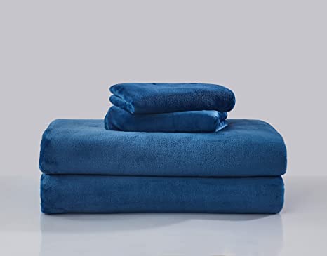 Cozy Fleece Flannel Fleece Sheets Velvet Plus Deep Pocket Bed Sheet Set – Sapphire Blue, California King