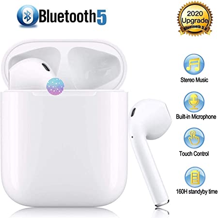 Bluetooth Headset Wireless Earbuds Bluetooth 5.0 Stereo Noise Cancelling Headphone Built-in Microphone Aautomatically Ppop-up Ppairing Compatible with iPhone/Airpods/Samsung/Android