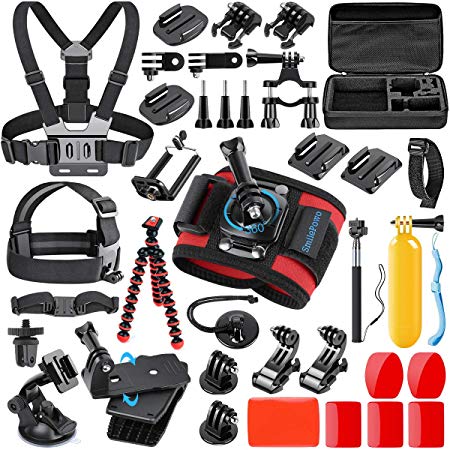 GoPro Accessories Kit, SmilePowo 42-in-1 Action Camera Accessorries for GoPro Hero 7 6 5 4 3/3  2 1 2018 Session/Fusion Black Silver DBPOWER AKASO APEMAN YI Campark SJCAM Sony Sports DV-Red Tripod